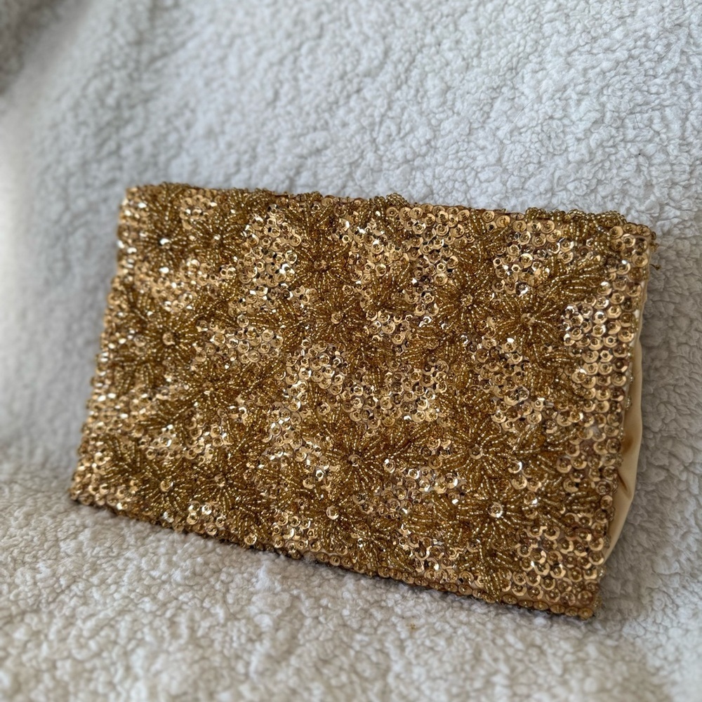 Vintage Star Brand Gold Beaded Sequin Evening Clutch - Picture 2 of 8